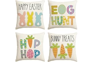Easter Pillow Covers 45x45cm Set of 4, Bunny Floral Eggs Farmhouse Decorations Spring Holiday Decor Throw Pillow Cases Cushio