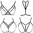 FIBO STEEL 4 Pcs Womens Strappy Cage Bra Sexy Bra Harness for Women