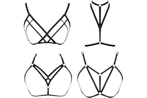 FIBO STEEL 4 Pcs Womens Strappy Cage Bra Sexy Bra Harness for Women