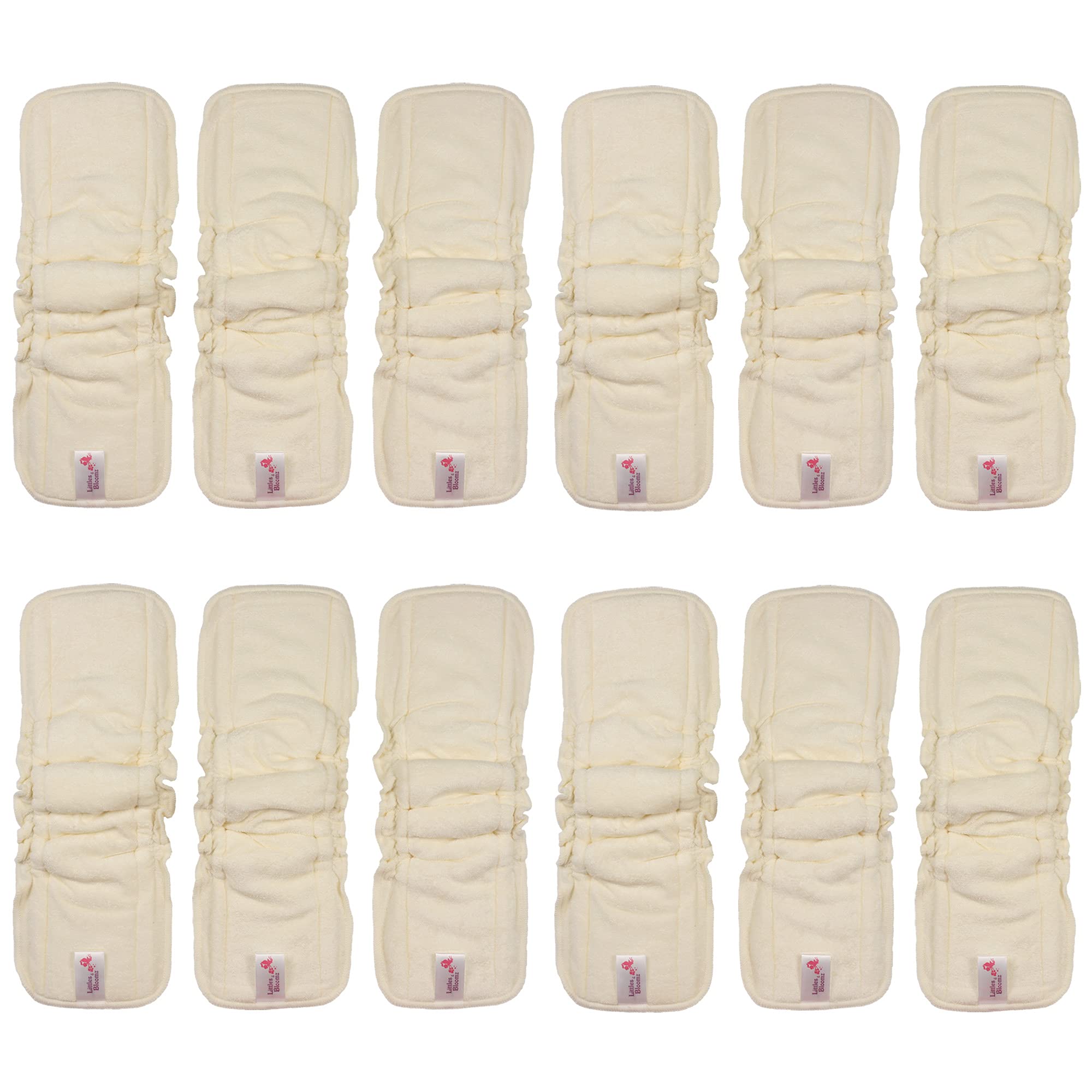 Littles and Bloomz 5 Layers 12 Bamboo Reusable Nappy Insert with Elastic Gussets, 5 Layers Cloth Diaper Booster Liner, BBC12