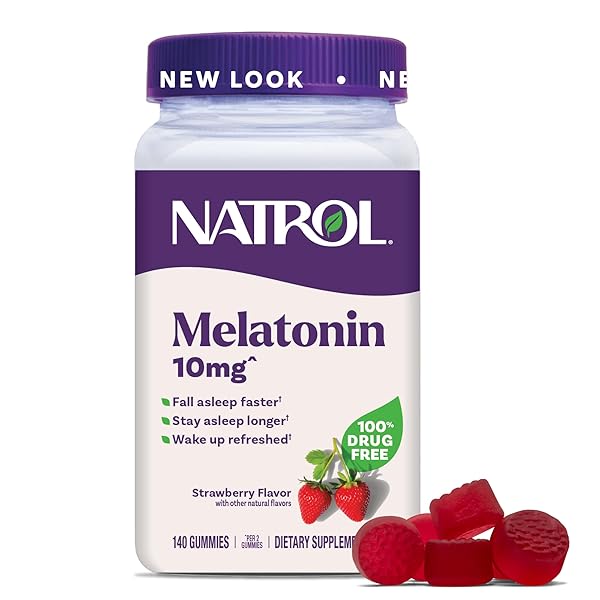 NATROL MELATONIN GUMMIES, SLEEP SUPPORT FOR ADULTS, MELATONIN 10 MG, 140 STRAWBERRY-FLAVORED, UP TO 70 DAYS