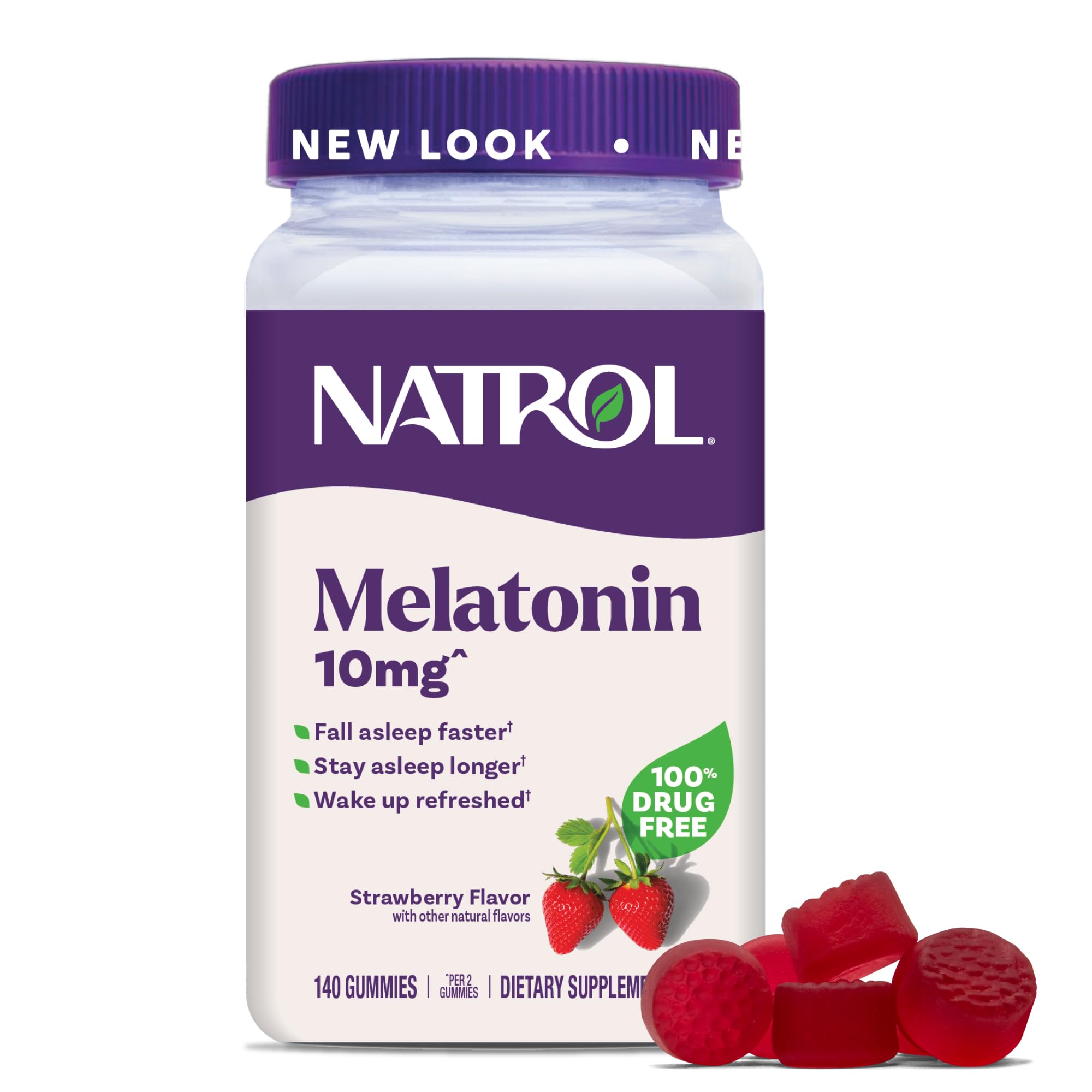 Photo 1 of *07/2026* Natrol Melatonin Gummies, Sleep Support for Adults, Melatonin 10 mg, 140 Strawberry-Flavored, Up to 70 Days