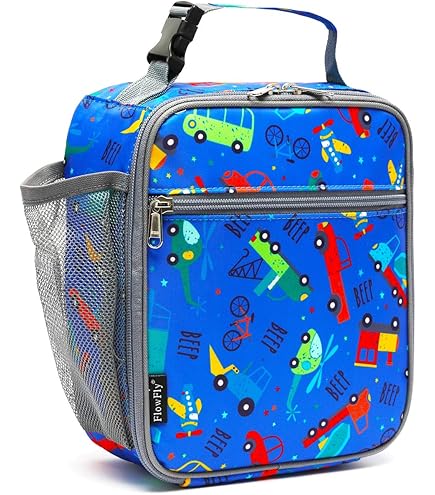Swooflia Lunch Bag Box For Kids Girls Boys School Preschool Kindergarten Cute Car Insulated Cooler Lunchboxes Reable Lunch Kit Pail 5.3L With Fork Spoon Food Picks For 4-12 Years Old