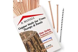 D.MATIALL 15pcs 4 Inch Long Copper Nails for Killing Trees – One Strike Perfection Kit with Wood Auger Bit– Effective Removal for Stumps, Roots & Landscaping – Eco-Friendly & Easy to Use