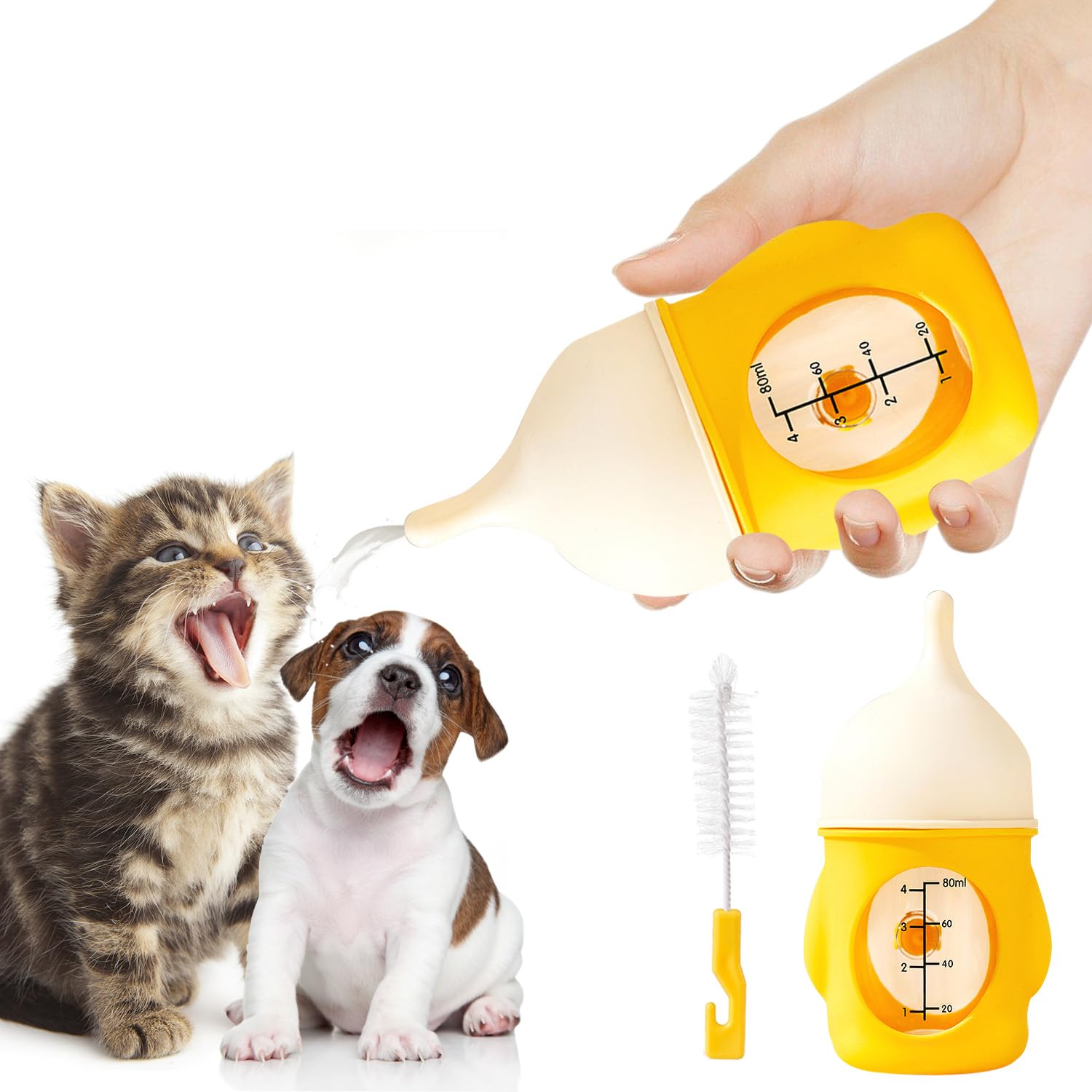 Photo 1 of Kitten Milk Bottle, Puppy Bottles for Nursing Pet Feeding for Newborn Kittens Puppies 80ml (Yellow)