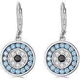 PEIMKO Evil Eye Earrings 925 Sterling Silver Round Evil Eyes Earrings with French Buckle Protection Devil Amulet Gifts for Women