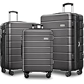 KEYTANG Explorer Lightweight Hardshell 20% Expandable 3-Piece Luggage Set with TSA Lock, Double Spinner Wheels, and Carry-On Suitcase, Grey