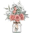 Faux Flowers with Vase,Artificial Silk Roses in Vase, Fake Plant Eucalyptus Flower Arrangement for Home Office Farmhouse Bathroom Dining Table Centerpiece Decorations Coffee Table Decor (Dusty Pink)