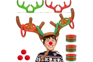 TURNMEON Christmas Games Decorations,18 Pieces Inflatable Reindeer Antler Ring Toss Game, for Grandkids Kids Adults, Stocking Stuffers Party Favor Games Fun Xmas School Carnival Holiday Family