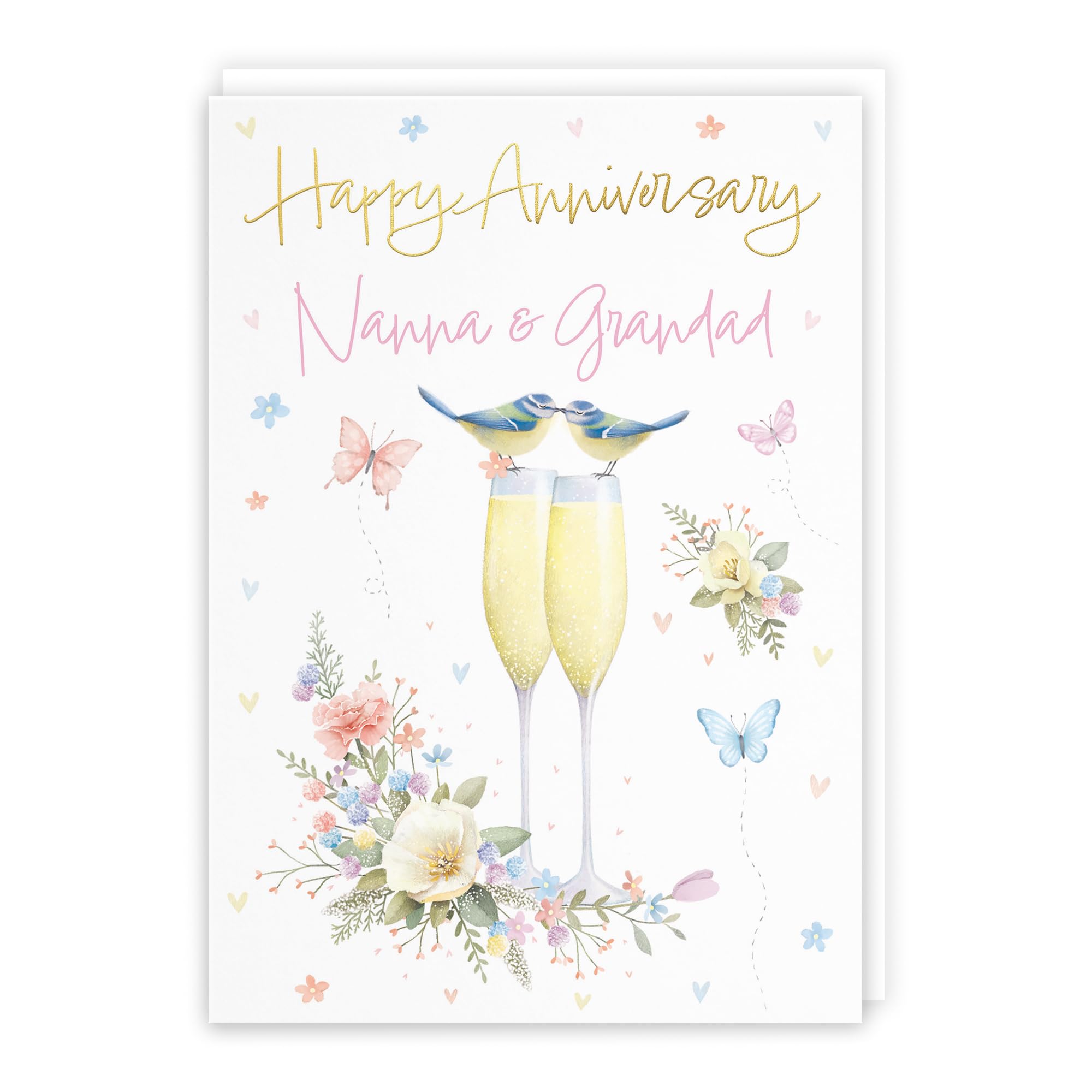 Hunts England - Nanna And Grandad Anniversary Card - A5 Size - Champagne Flutes - Gold Foil - Anniversary Card For Nanna And Grandad - Milo's Gallery