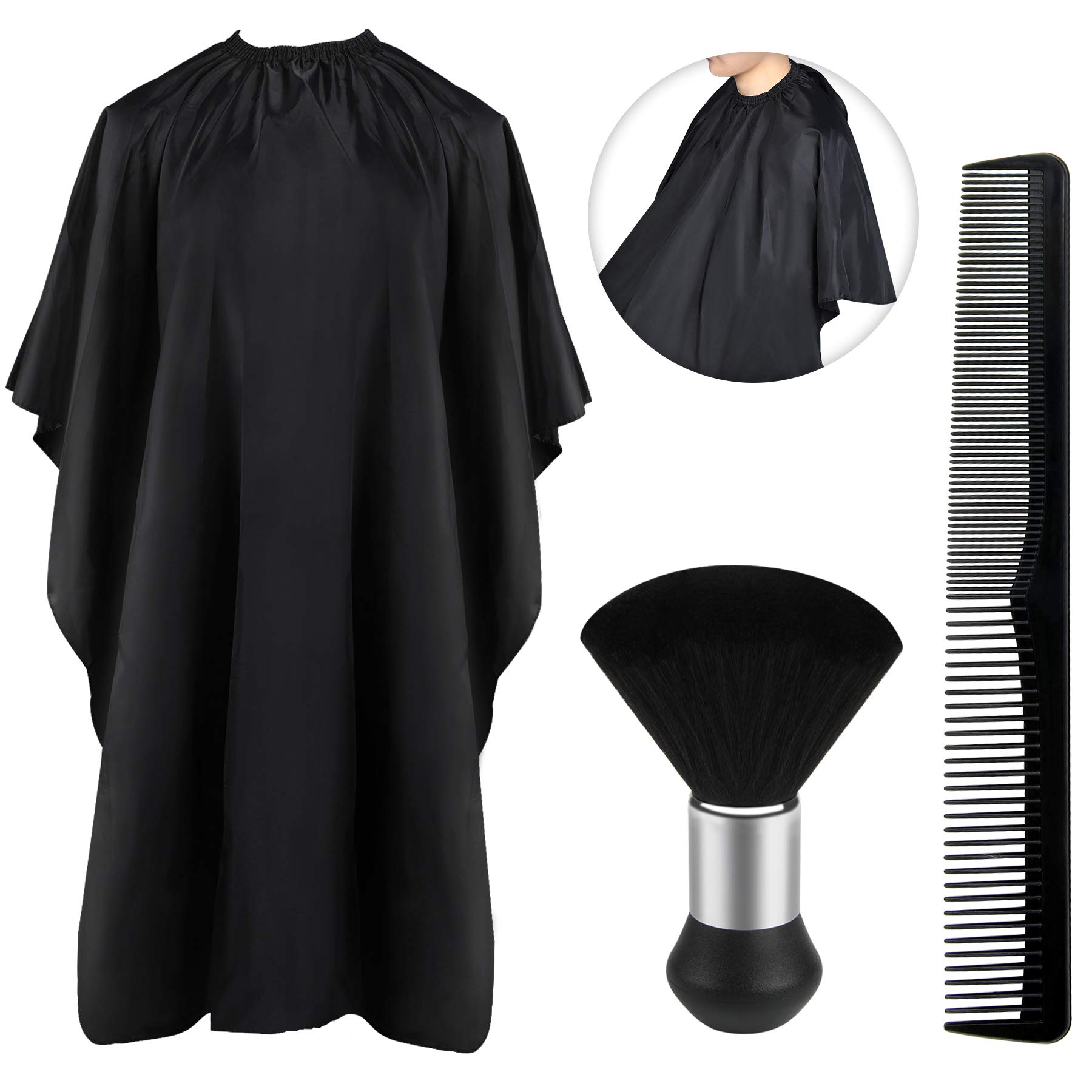 JANYUN Professional Barber Cape with Neck Duster Brush, Hair Cutting Cape and Hairdressing Comb, Salon Accessories For Men and Women (Black)