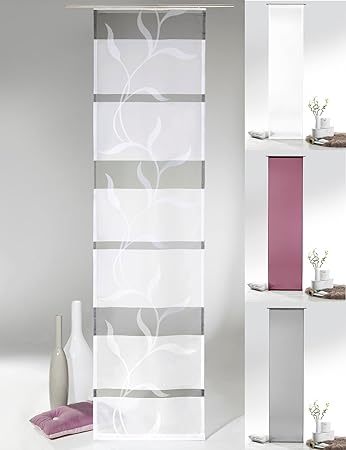 fashion and joy Flächenvorhang in grau weiß mit Ranke inkl. Zubehör HxB 245x60 cm pflegeleicht - Schiebevorhang Modern Chic G
