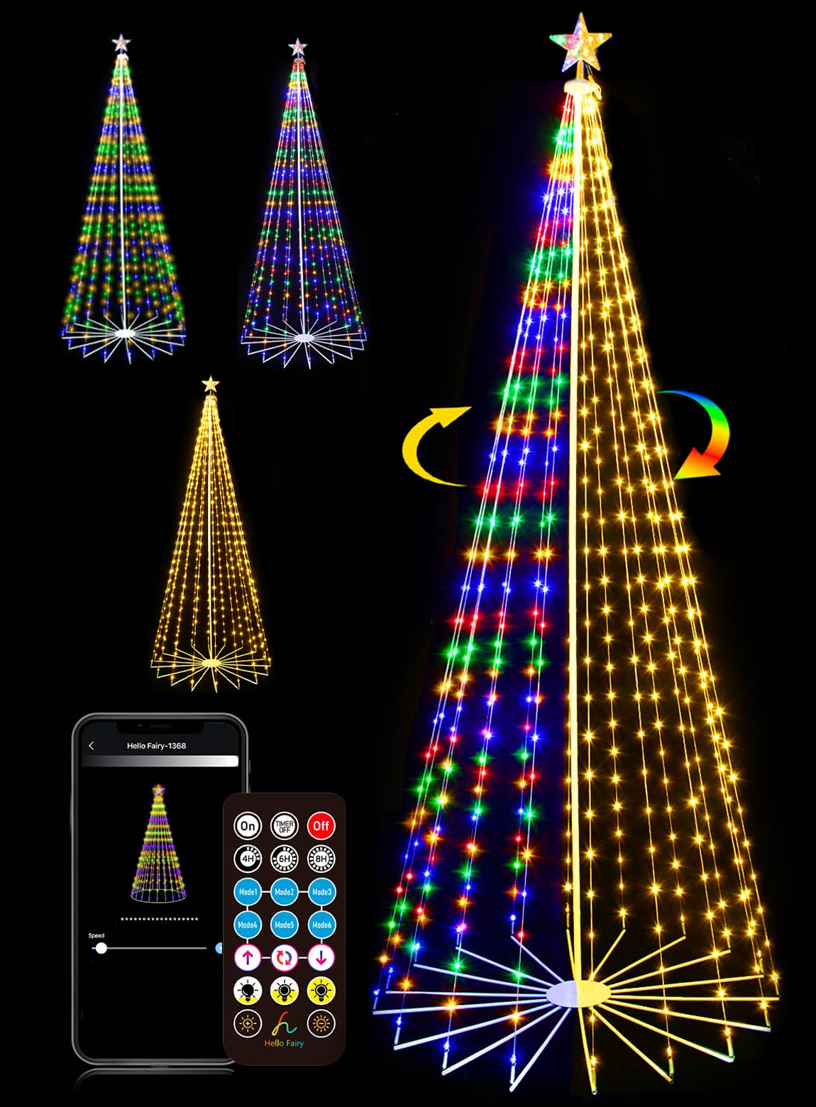 Photo 1 of Lopanbs 6FT 252LEDS Outdoor Christmas Tree Lights, Smart Cone Tall Pop Up with Star, Timer, Waterproof, APP & Remote, Music Sync, Multicolor/WarmWhite, Outside Xmas Yard Porch Decor