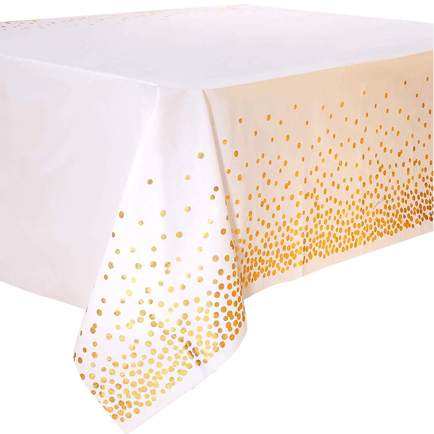 Duocute White and Gold Party Tablecloth for Rectangle Table, Gold Dot Confetti Rectangular Table Cover, for Birthday Party, Bridal Shower, Engagement, Wedding, Housewamring, 137cm x 274cm, Pack of 4