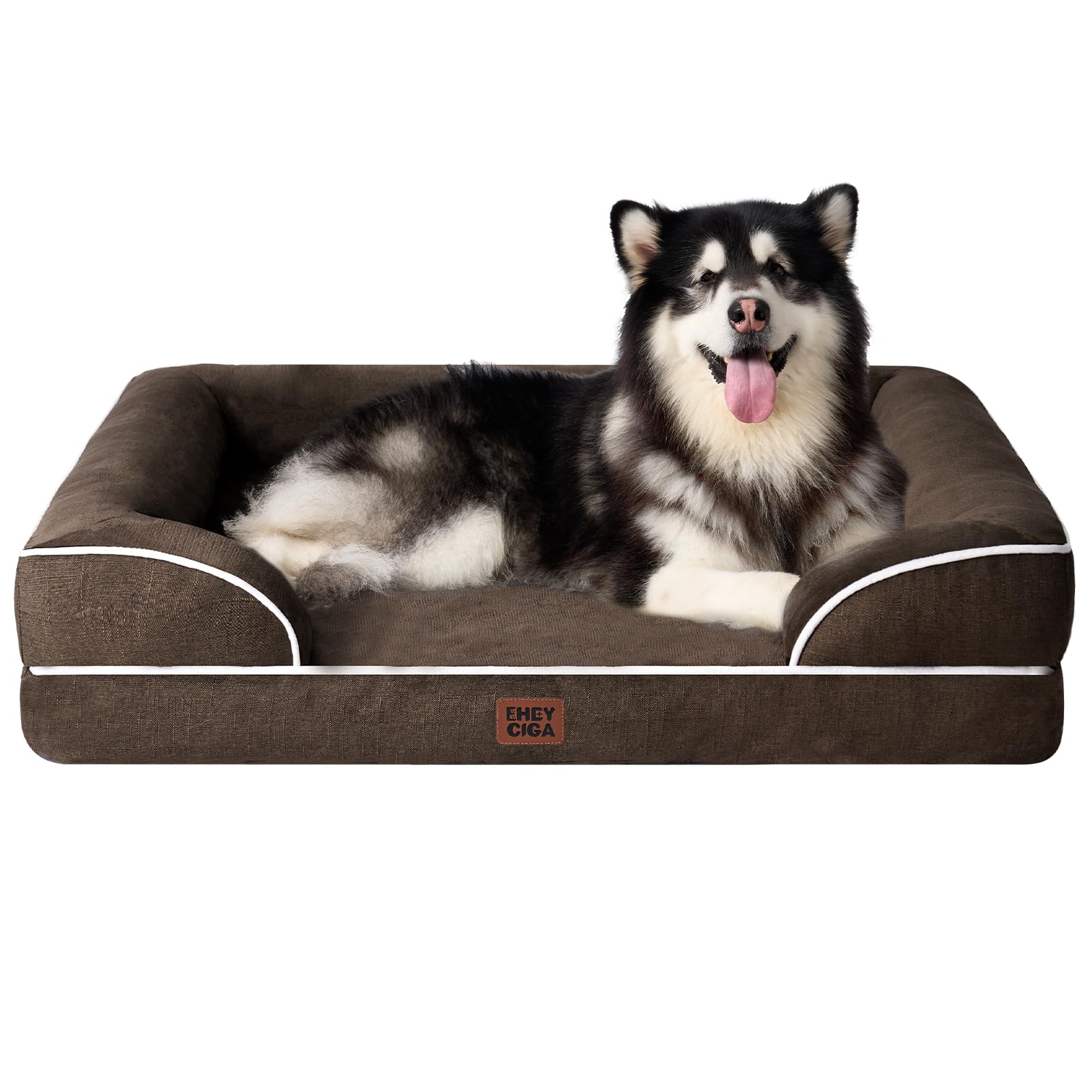 EHEYCIGA Orthopedic XL Dog Beds, Waterproof Memory Foam Dog Bed for Extra Large Dogs, Non-Slip Bottom and Egg-Crate Foam Big Pet Couch Bed with Washable Removable Cover, Brown