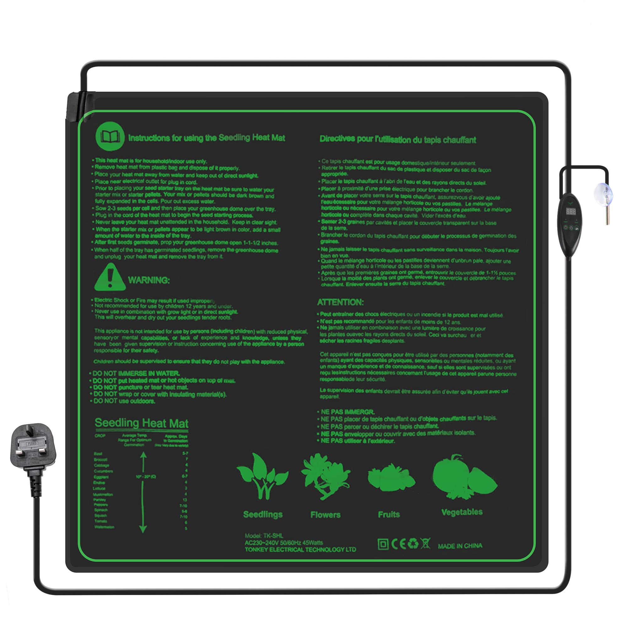Hyindoor Seedling Heat Mat with Digital Thermostat Combo Set for Seed Germination, Reptiles, Brewing and Incubation Greenhouse, Heating Pad 20.75"x 20.75"(50 * 50 cm)