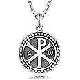 VENICEBEE® Cross Chi-Rho Christogram Medal Jesus Christ Name Symbol Sacramental Christian Amulet Unique Solid 925 Sterling Silver Pendant Necklace + Velvet Pouch, Polishing Cloth, Fine Gift Box