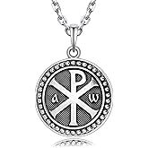 VENICEBEE® Cross Chi-Rho Christogram Medal Jesus Christ Our Lord Name Symbol Christian Sacramental Unique Solid 925 Sterling Silver Pendant Necklace + Velvet Pouch, Polishing Cloth, Fine Gift Box