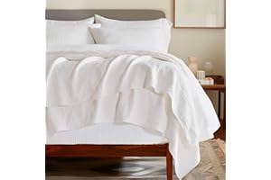 EVERGRACEHOME EVERGRACE Cotton Coverlet Set Full Queen Size 3 Pieces, Lightweight Soft Ribbed Matelassé Bedspread Quilt Set, Cozy Oversized Quilted Bedding Set with 2 Pillow Shams for All Seasons, Ivory White