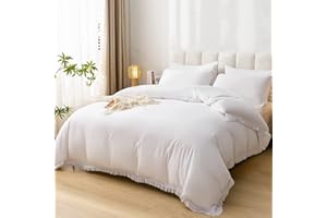 Smoofy 3Pcs Fringe White Tassel Comforter Set Full Boho Bohemian Cute Soft Tufted Microfiber Bedding Sets Modern Style for Men and Women (1 Comforter + 2 Pillowcases)
