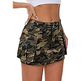 Mancreda Women Denim Cargo Skirt Mini Low Waist Button Bodycon Y2K Flap Pockets Skirts