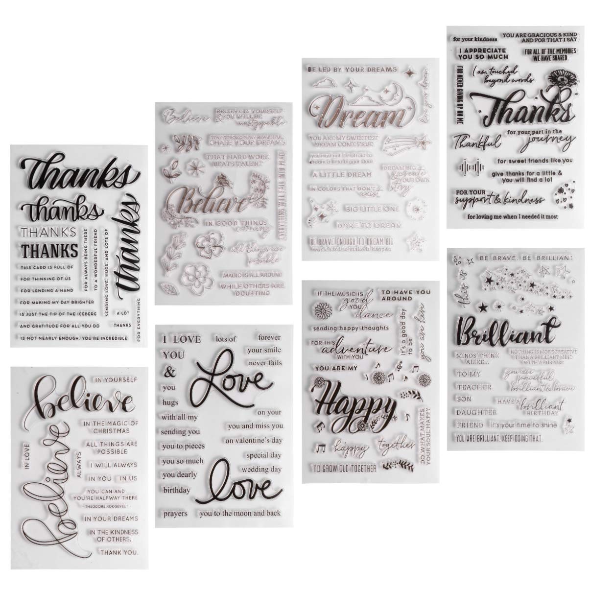EXCEART 8pcs Silicone Clear Stamps Love Happy Mixed Words Template Stamper Seal for Scrapbooking Crafts Making DIY Drawing Mixed Style