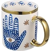 Beccalame Evil Eye Ceramics Coffee Mugs 12oz Perfect for Cappuccino Latte Tea Beer Hot and cold drinks, Coffee Cups for home and office, Dishwasher Safe (Palm)