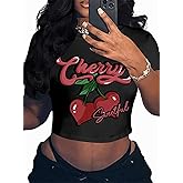 Hilinker Womens Short Sleeve Graphic Crop Tops Vintage Tees Summer Cute T Shirts