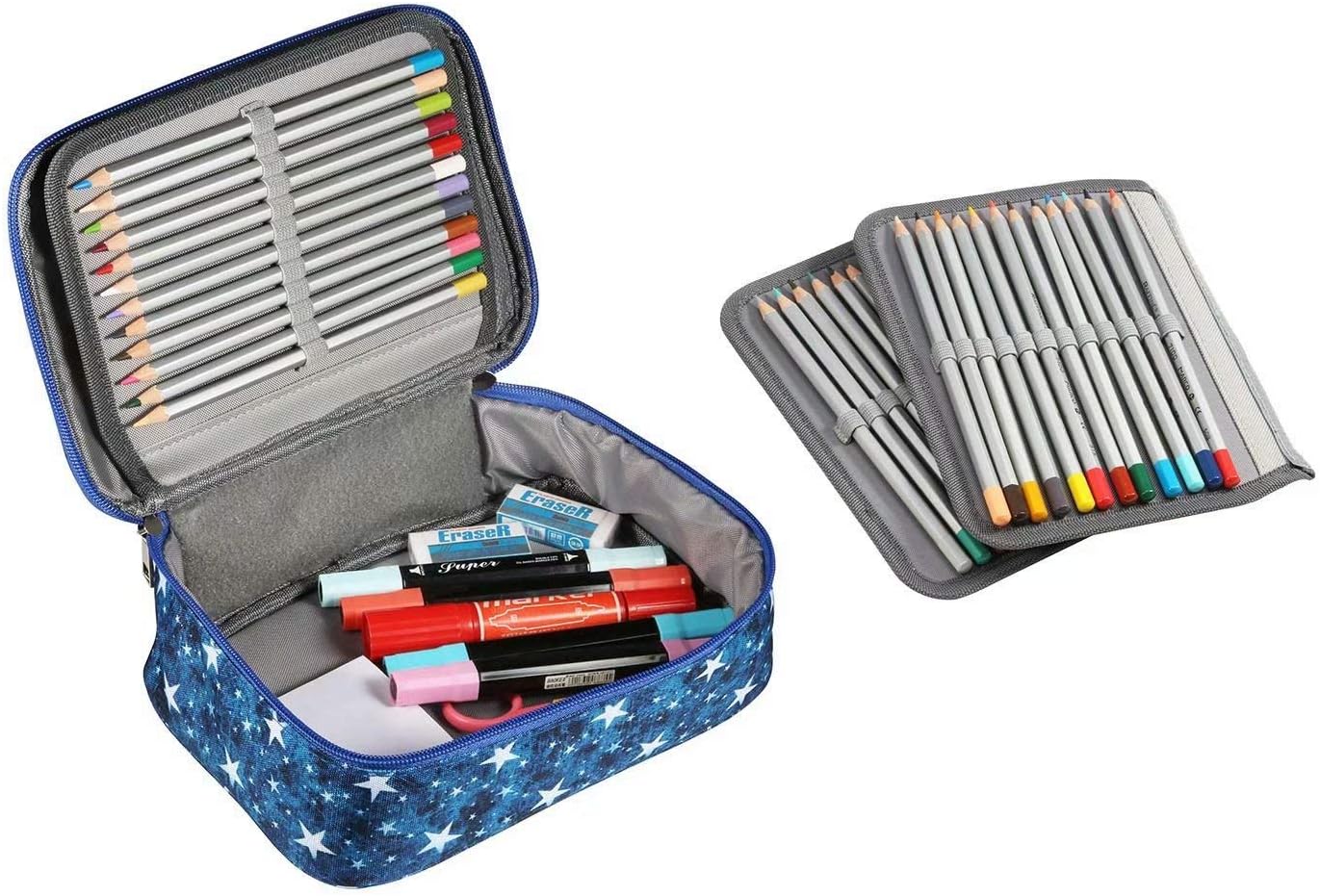 WINSHEA Pencil Case 72 Slots Large Capacity Pencil Holder Wrap Pouch Bag Coloring Pencils Organizer for Student Boys Girls and Artists (Dark Blue) - Image 5