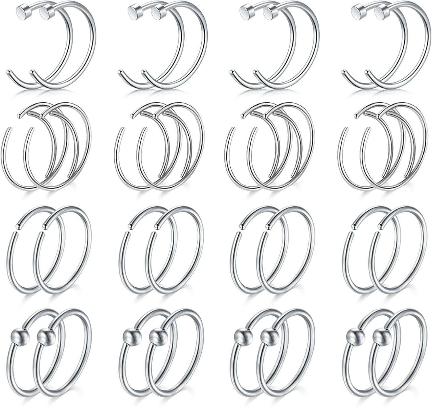 20G Nose Rings Hoop Nose Ring Fake Nose Ring Stainless Steel Nose