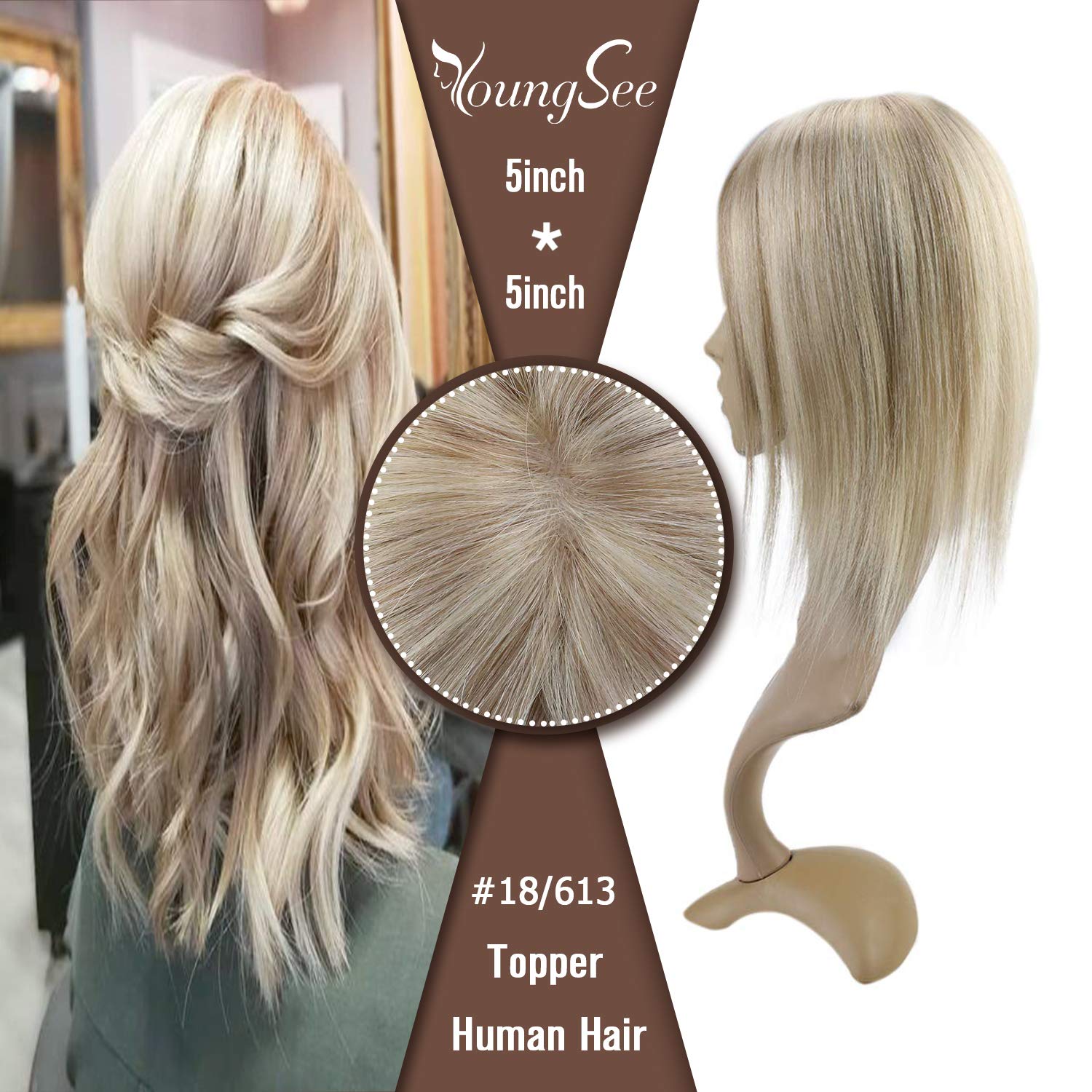 YoungSee Topper Clip in/on Human Hair Piece Ash Blonde