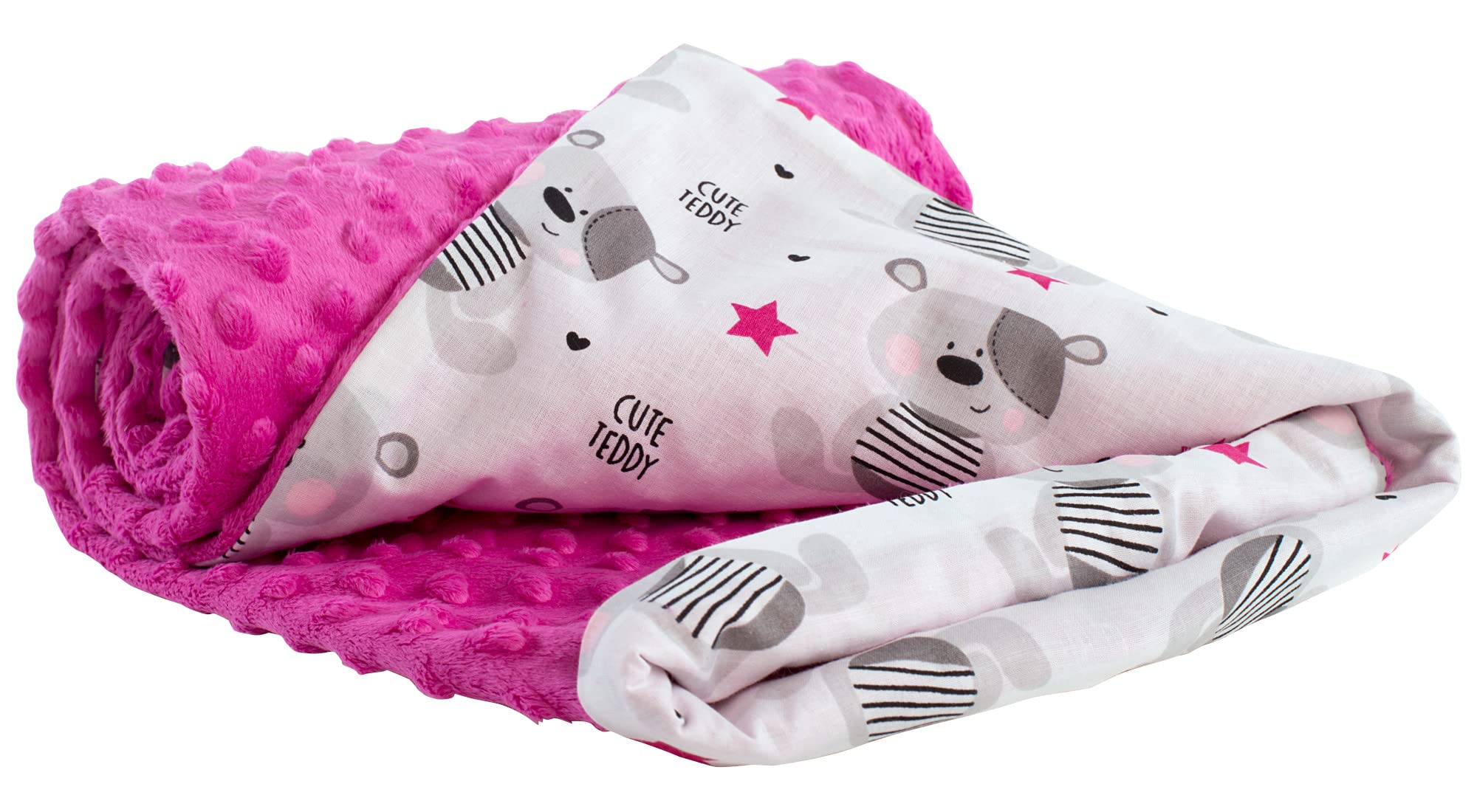 Medi Partners Baby Blanket Newborn Pram Soft 100% Cotton 75x100 Cot Toddler Comfort universal Cuddly Fluffy Crawling Plush bilateral Blankets (Teddy with dark pink) — image 1