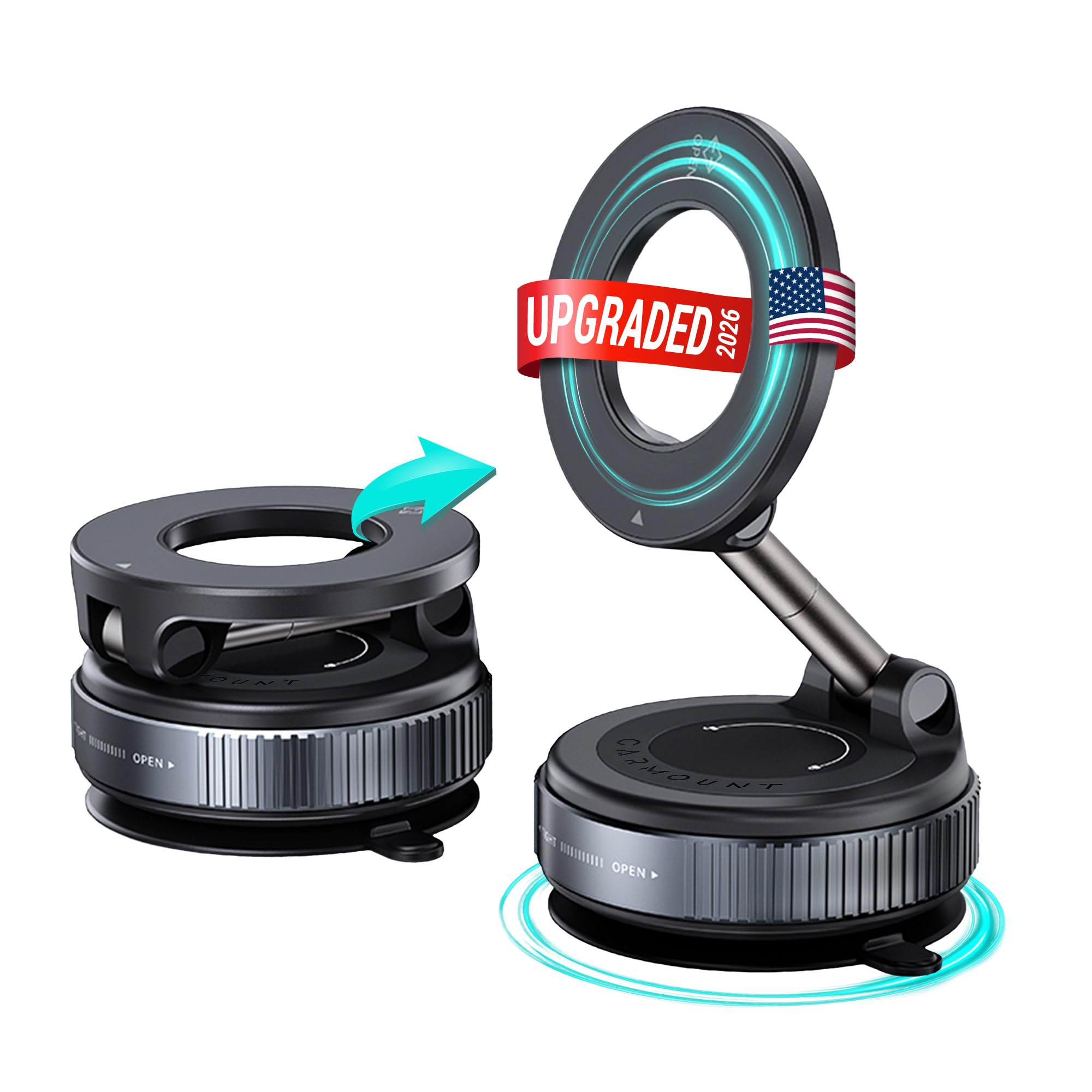 CARMOUNT Clutch-X One – Upgraded Vacuum Phone Mount Suction Cup Car Phone Holder for iPhone, Window Phone Mount, 360° Vacuum Magnetic Phone Holder for Car, Magnetic Phone Holder with Suction Cup