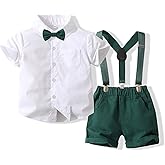 Kimocat Baby Clothes Gentleman Suit Style Short Sleeve Shirt + Bowtie + Short Suspenders