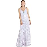 MORGAN AND CO. Juniors' Long Sequin Gown W/Strappy Back, V-Neckline & Trumpet Hem - Illusion Mesh Insets, Hidden Back Zipper