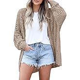Ermonn Womens Crochet Cardigan Sweater Kimonos Boho Solid Color Oversized Spring Open Front Outwear