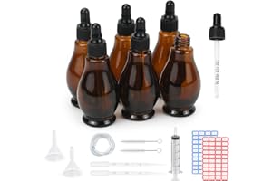 Glass Dropper Bottle 50ml(1.69oz), 6 Pack Amber Refillable Sample Dropper Bottle with Glass Eye Droppers for Essential Oils, 