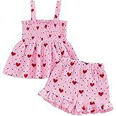 TUSFTAY Toddler Baby Girl Valentines Day Outfit Heart Sleeveless Tank Camisole Top and Ruffle Shorts 6 12 18 24M 2T 3T 4T