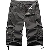 DGWZ Mens Cargo Shorts Twill Cotton Multi Pocket Relaxed Fit Camo Cargo Shorts for Men, 38, Dark Grey