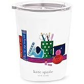 kate spade new york Small Insulated Stainless Steel Tumbler, 12 Ounce Double Wall Travel Coffee Cup with Lid, Charmed Library