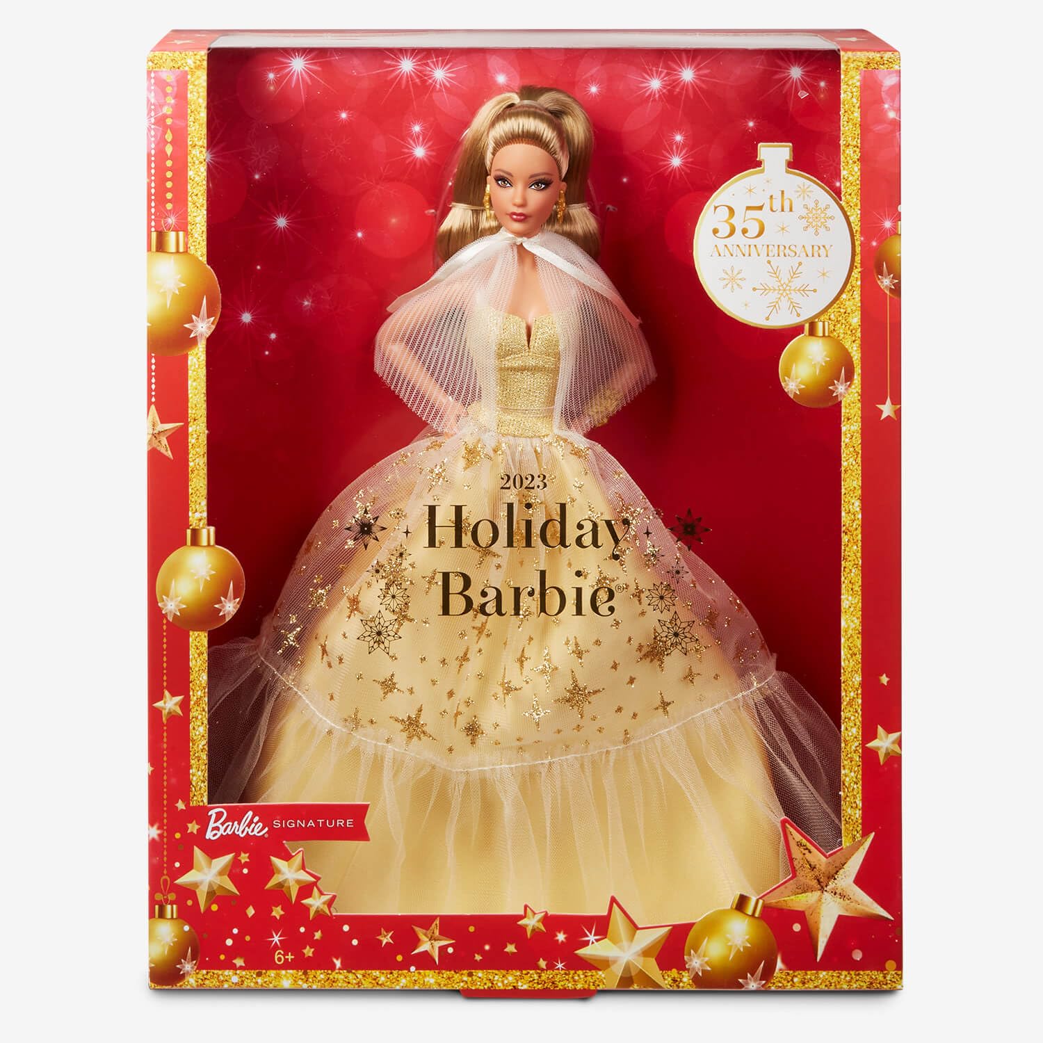 ​2023 Holiday Barbie Doll, Seasonal Collector Gift, Barbie Signature, Golden Gown and Displayable Packaging, Light Brown Hair, HJX06