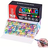 Acrylic Paint Pens, Soft Brush Tip Acrylic Paint Markers, 168 Colors Acrylic Markers for Canvas, Rock Painting, Wood, Stone, Glass, Ceramic, Fabric Painting, DIY Crafts