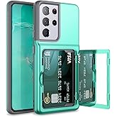 WeLoveCase Galaxy S21 Ultra Wallet Case with Mirror, Credit Card Holder, Shockproof Heavy Duty Protection - Mint