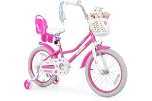 OLAKIDS Kids Bike, 12 14 16 18 20 Inch Toddlers Bike for Girls with Doll Seat Removable Basket Adjustable Seat Handlebar, Han