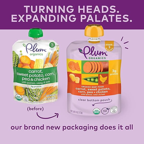 PLUM ORGANICS STAGE 3 ORGANIC BABY FOOD – CARROT, SWEET POTATO, CORN, PEA, AND CHICKEN – 4 OZ POUCH – ORGANIC BABY FOOD POUCH