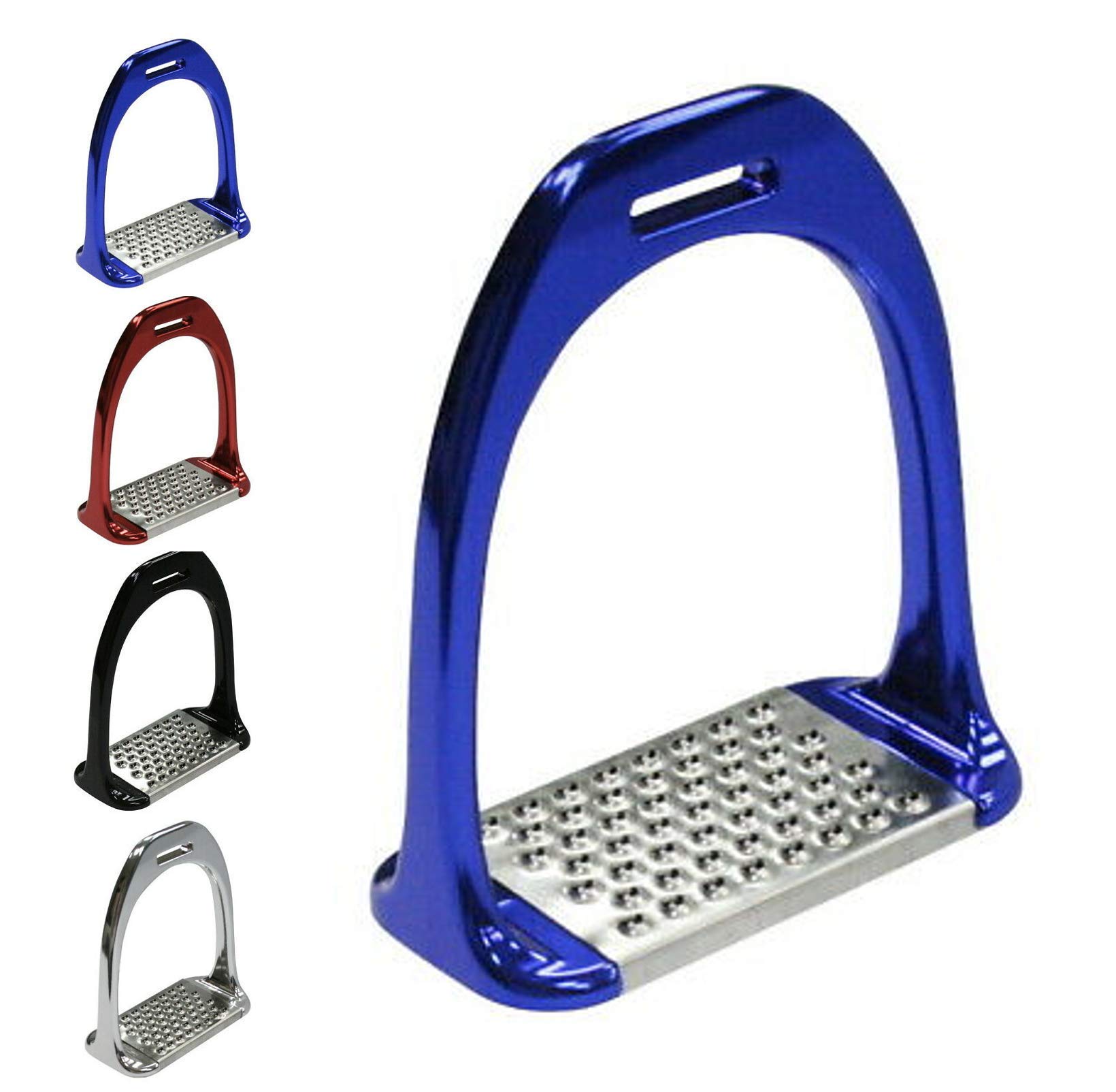 JA Horse Aluminium Stirrups Balance Non-Slip Pads Stable (Blue)