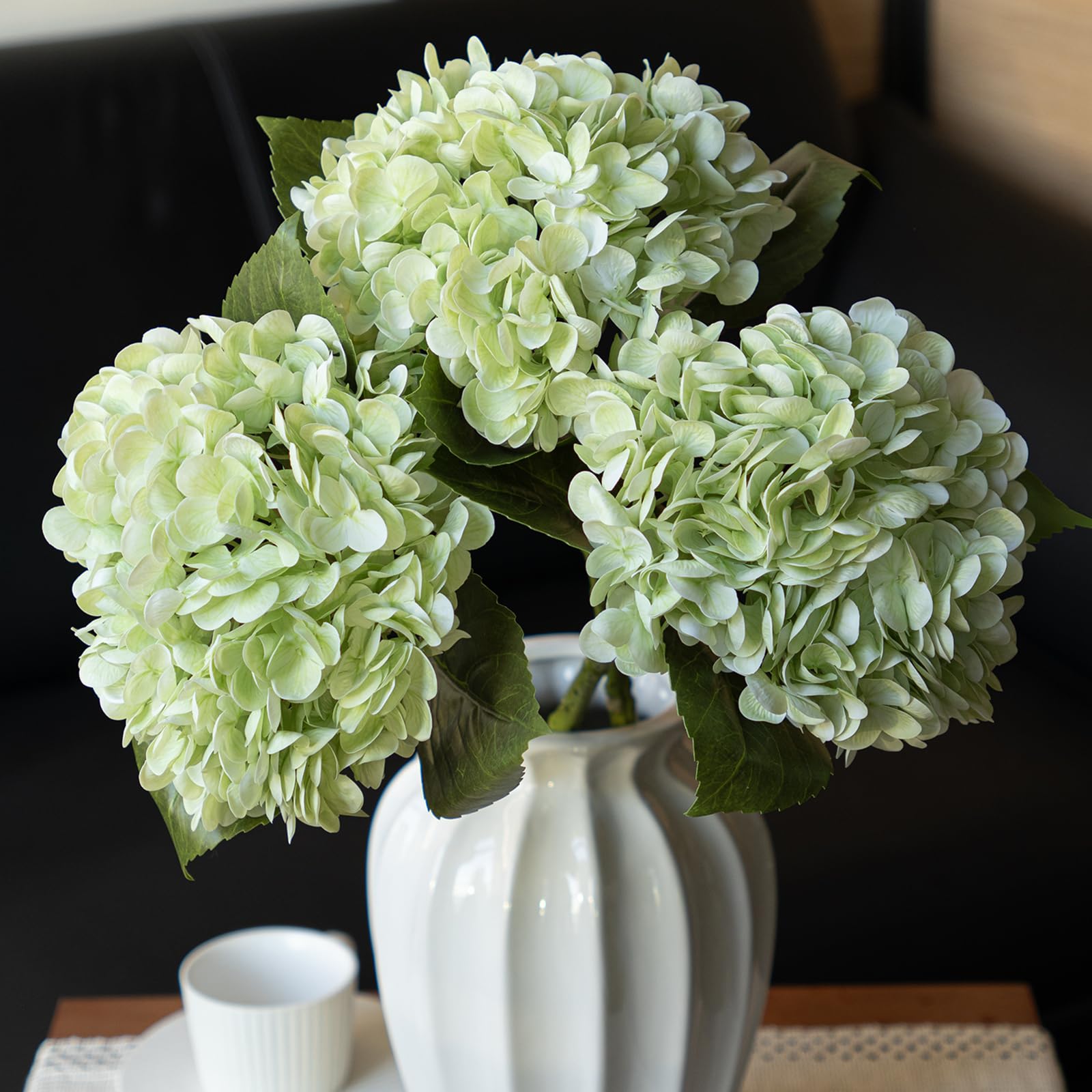DUYONE 3PCS 21 inch Lifelike Artificial Hydrangea Large Real Touch Flowers Artificial Flowers Dry Flowers Outdoor Wedding Christmas Office Family Party Living Room Table Decoration (Light Green) — image 1