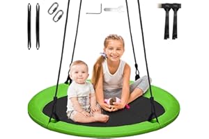 BemerforS Green Tree Swing, 40 Inch Saucer Swing for Kids Outdoor, Weight Bearing: 500 pounds, with Adjustable Hanging Straps, Swing Sets for Backyard, for Indoor and Outdoor Playground