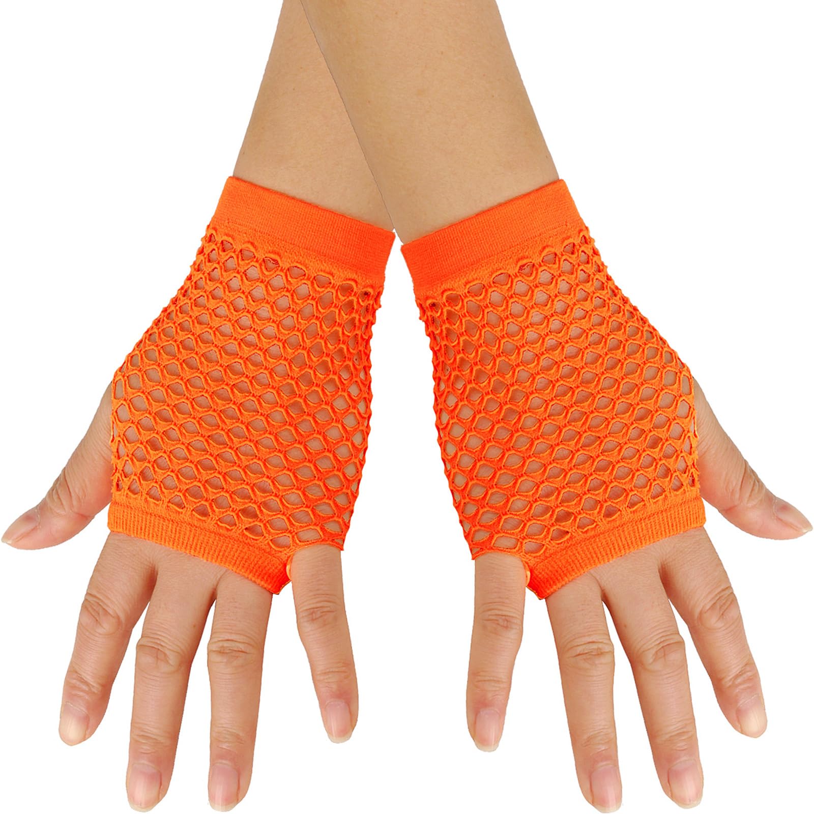 YeeHeen Short Fishnet Gloves for Women Punk Fingerless Mesh Glove Orange