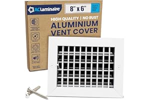 LAMINAIRE 8" x 6" Duct Hole [9.6" x 7.6" Face] Aluminum Single Deflection Adjustable Air Supply Register with Multi-Shutter Damper - High Airflow - HVAC Wall Vent Cover